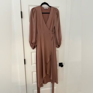 Shona Joy Sawyer Wrap MIDI Dress Sz 4 Cocoa